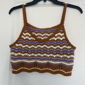 SHEIN Brown Ribbed Crop Tank Top with Striped Pattern